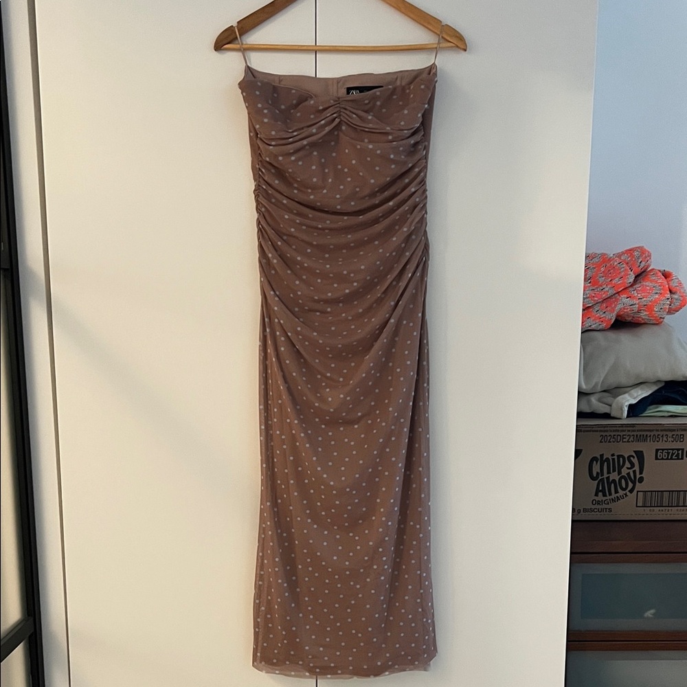 Zara Strapless Polka Dot Dress, L